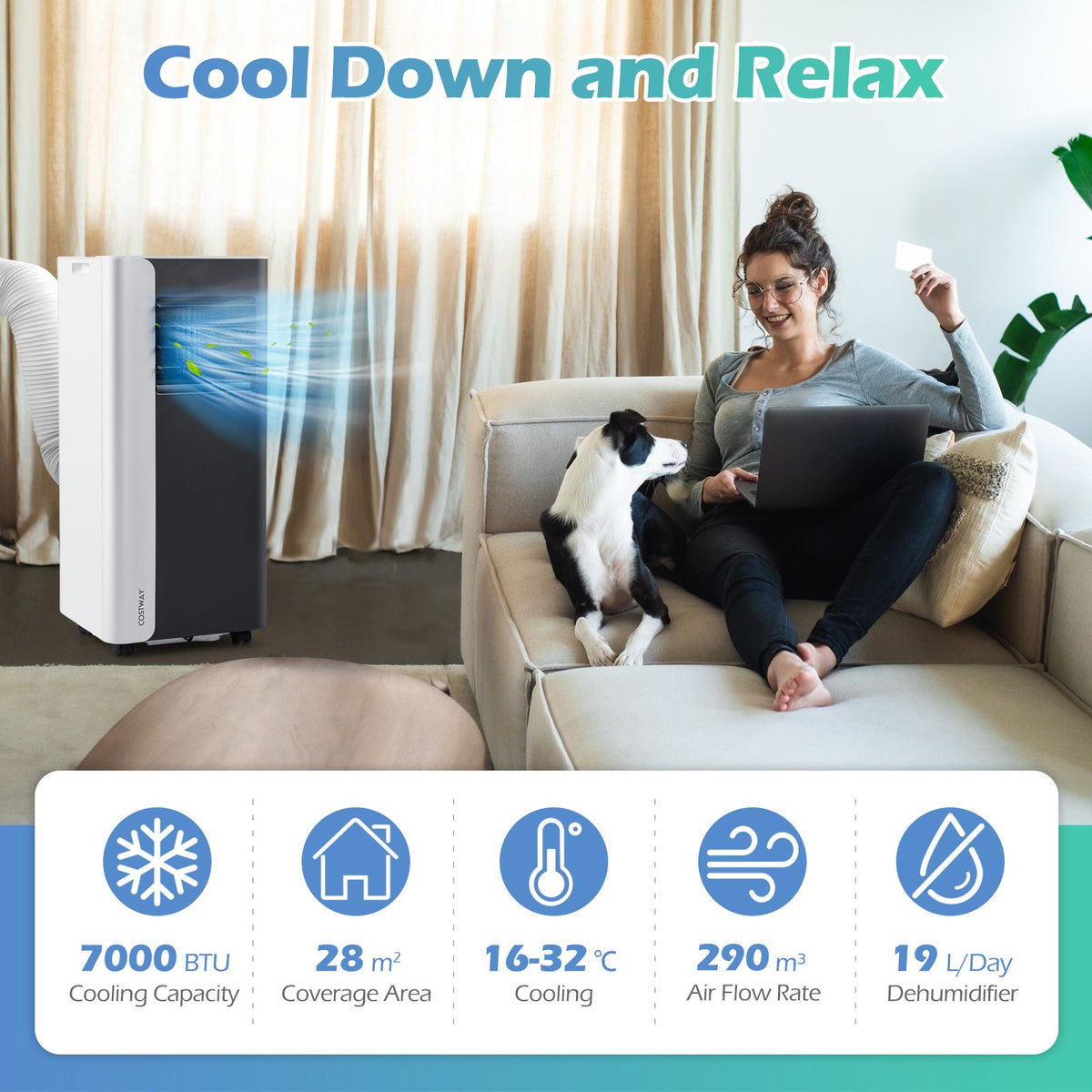 7000 BTU Portable Air Conditioner 3-in-1 with Fan and Dehumidifier