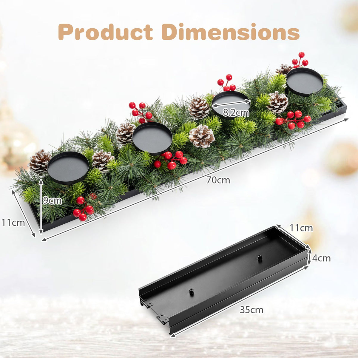 70cm Foldable Christmas Candle Holder Centerpiece with 4 Candle Trays