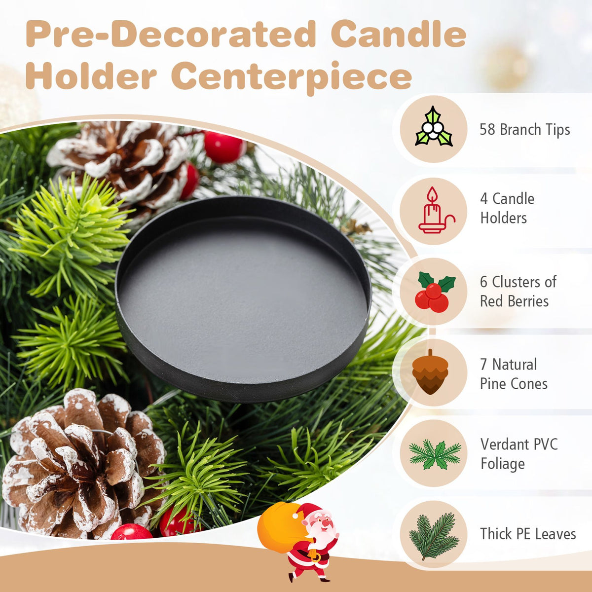 70cm Foldable Christmas Candle Holder Centerpiece with 4 Candle Trays