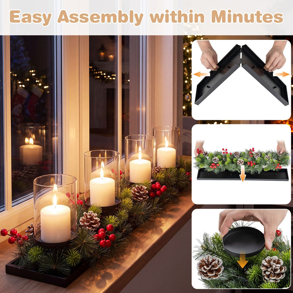 70cm Foldable Christmas Candle Holder Centerpiece with 4 Candle Trays