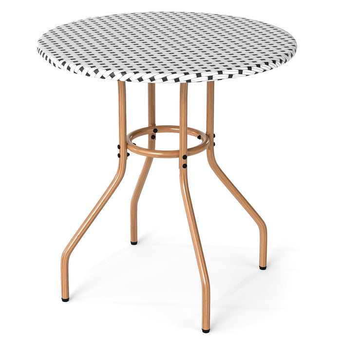 3PCS Outdoor French Wicker Round Table and 2 Dining Chairs with Metal Frame for Garden