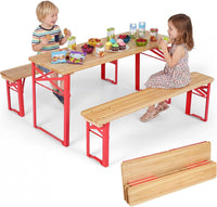 110 CM Folding Kids Picnic Table & Bench Set, No Assembly Wooden Toddler Table