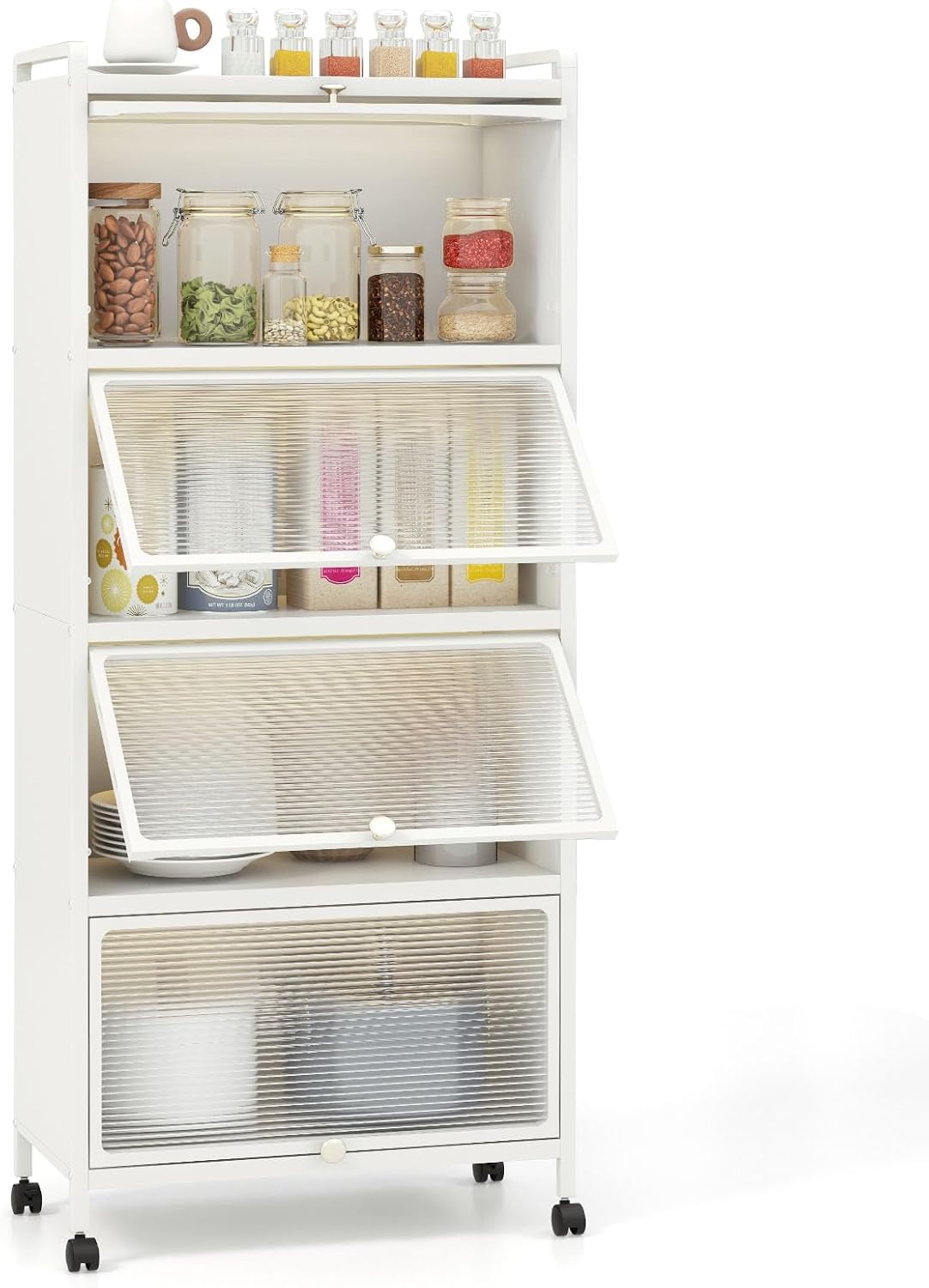 Giantex 5-Tier Kitchen Baker’s Rack, Mobile Microwave Stand with Flip-up PC Doors
