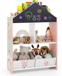 Playhouse Kids Bookshelf with Writable Chalkboard and Whiteboard