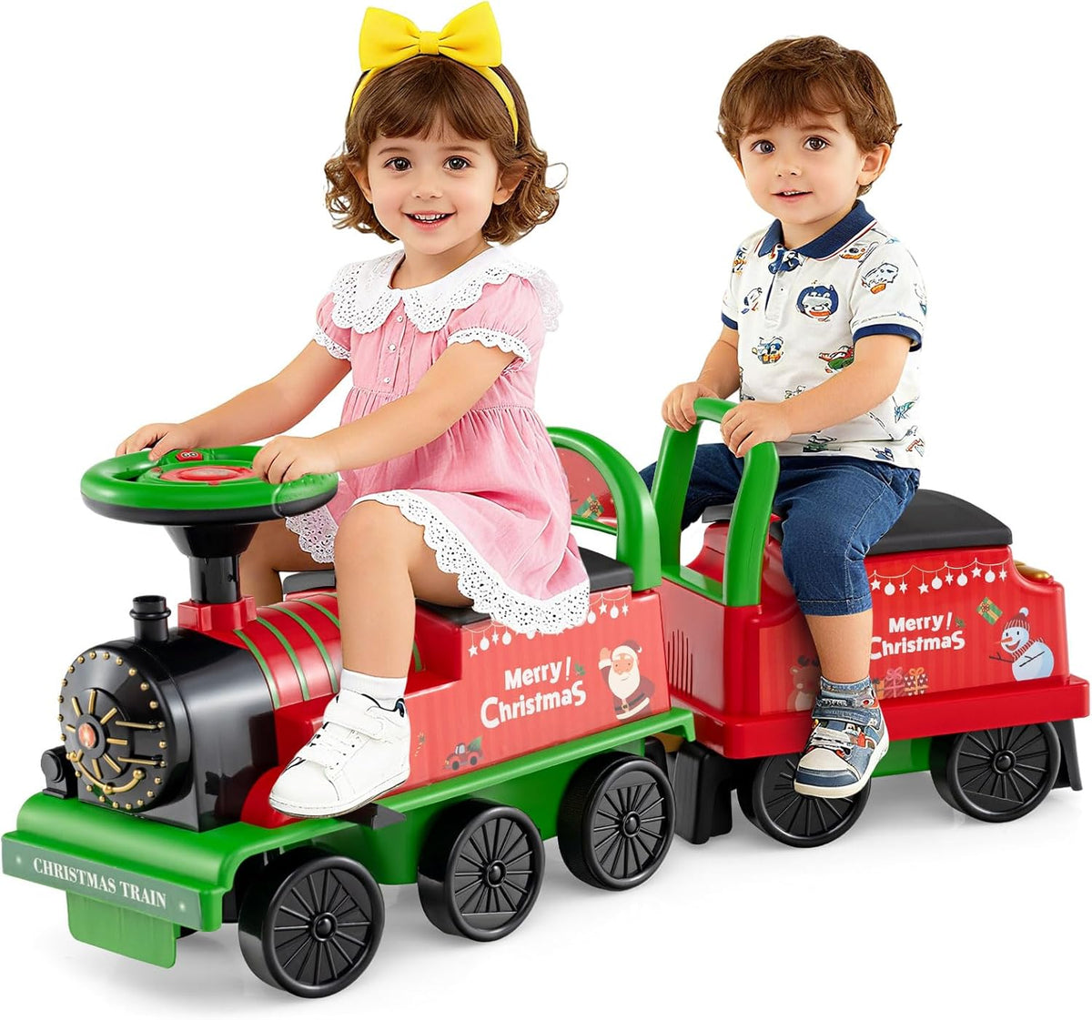 Ride on Train with Carriage, 6V 2-Seater Battery Powered Ride on Toy with Under-Seat Storage