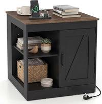 Giantex Farmhouse Nightstand with Charging Station, Bedside Table