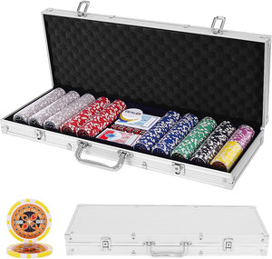 500 PCS Casino Poker Chip Set Texas Holdem Poker Chips w/Lockable Aluminum Case