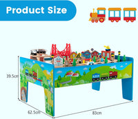 84/80 Pieces Wooden Train Set & Table with Reversible Tabletop