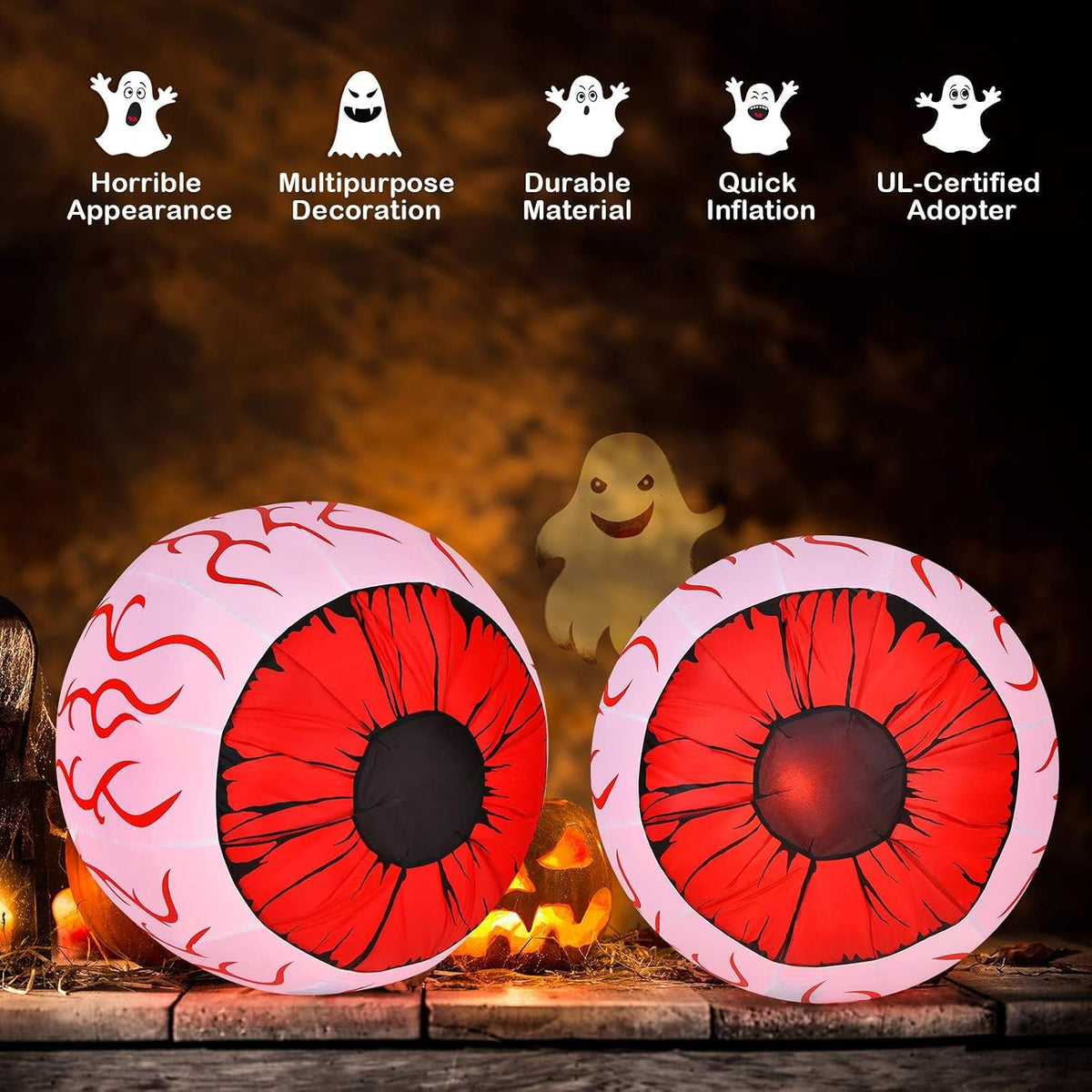 Giantex 2 Pack 0.9 M Halloween Inflatable Eyeballs with Air Blower Red LED Lights