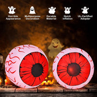 Giantex 2 Pack 0.9 M Halloween Inflatable Eyeballs with Air Blower Red LED Lights