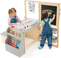 Kids Art Table & Bench Set with Double-Sided Adjustable Easel