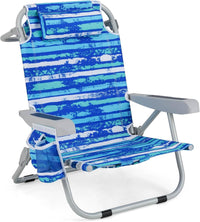 Foldable Backpack Beach Chair Portable Camping Stool w/Cup Holder Storage Pocket