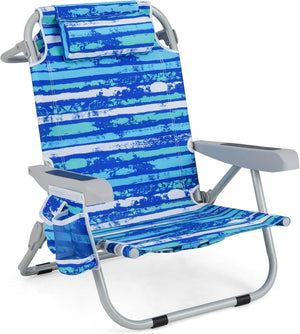 Foldable Backpack Beach Chair Portable Camping Stool w/Cup Holder Storage Pocket