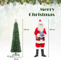 1.5/1.8/2.1/2.4/2.7 M Green Pencil Christmas Tree with 400 PVC Branch Tips and Foldable Sturdy Metal Stand