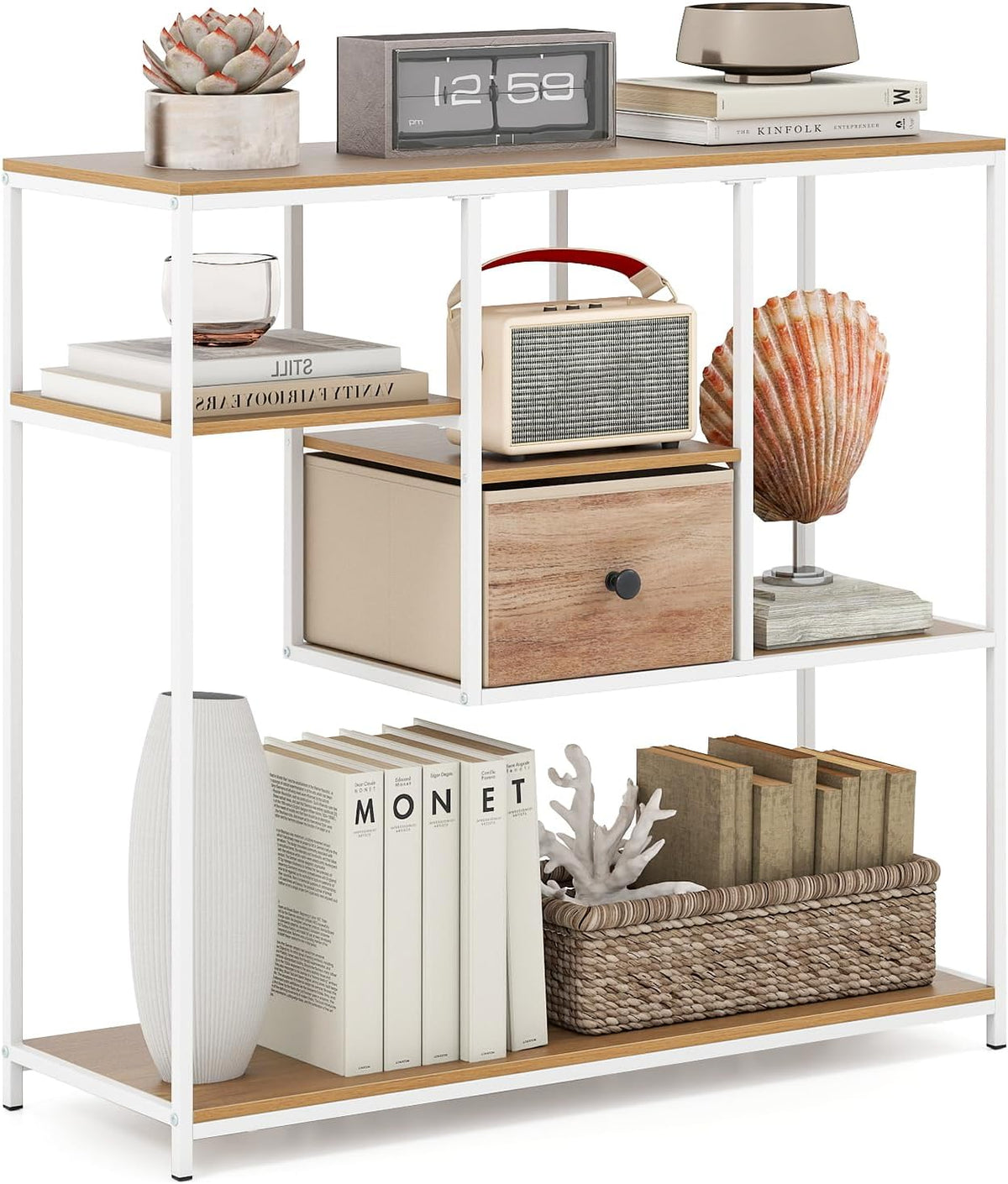 100cm Console Table with Storage Behind Sofa Couch Table with Drawer and 4-Tier Display Shelf