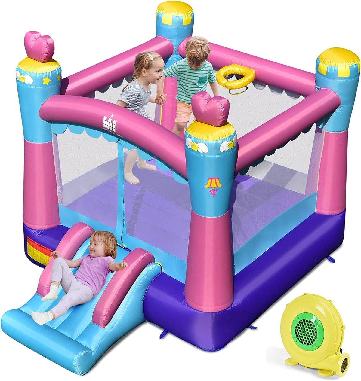 Inflatable Jumping Castle, 3-in-1 Princess Theme Kids Bounce House w/Fun Slide