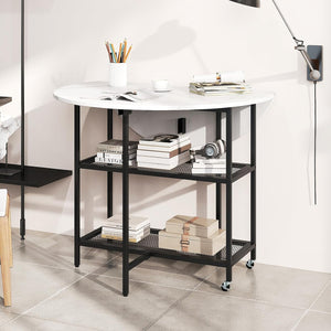 Mobile Folding Dining Table Seats 2-4 People, Round Drop Leaf Kitchen Table