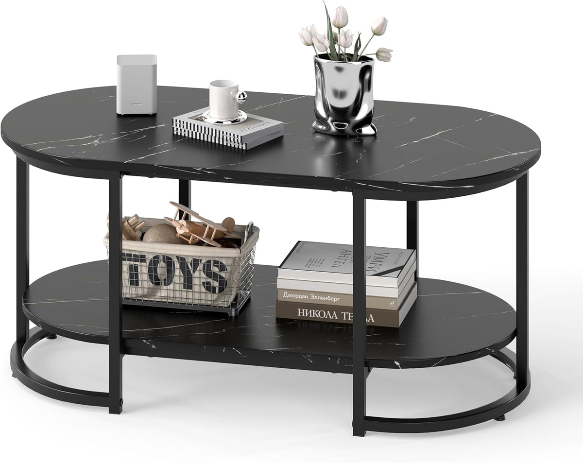 Giantex Faux Marble Coffee Table, Modern 2-Tier Center Table with Open Shelf