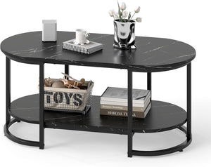 Giantex Faux Marble Coffee Table, Modern 2-Tier Center Table with Open Shelf