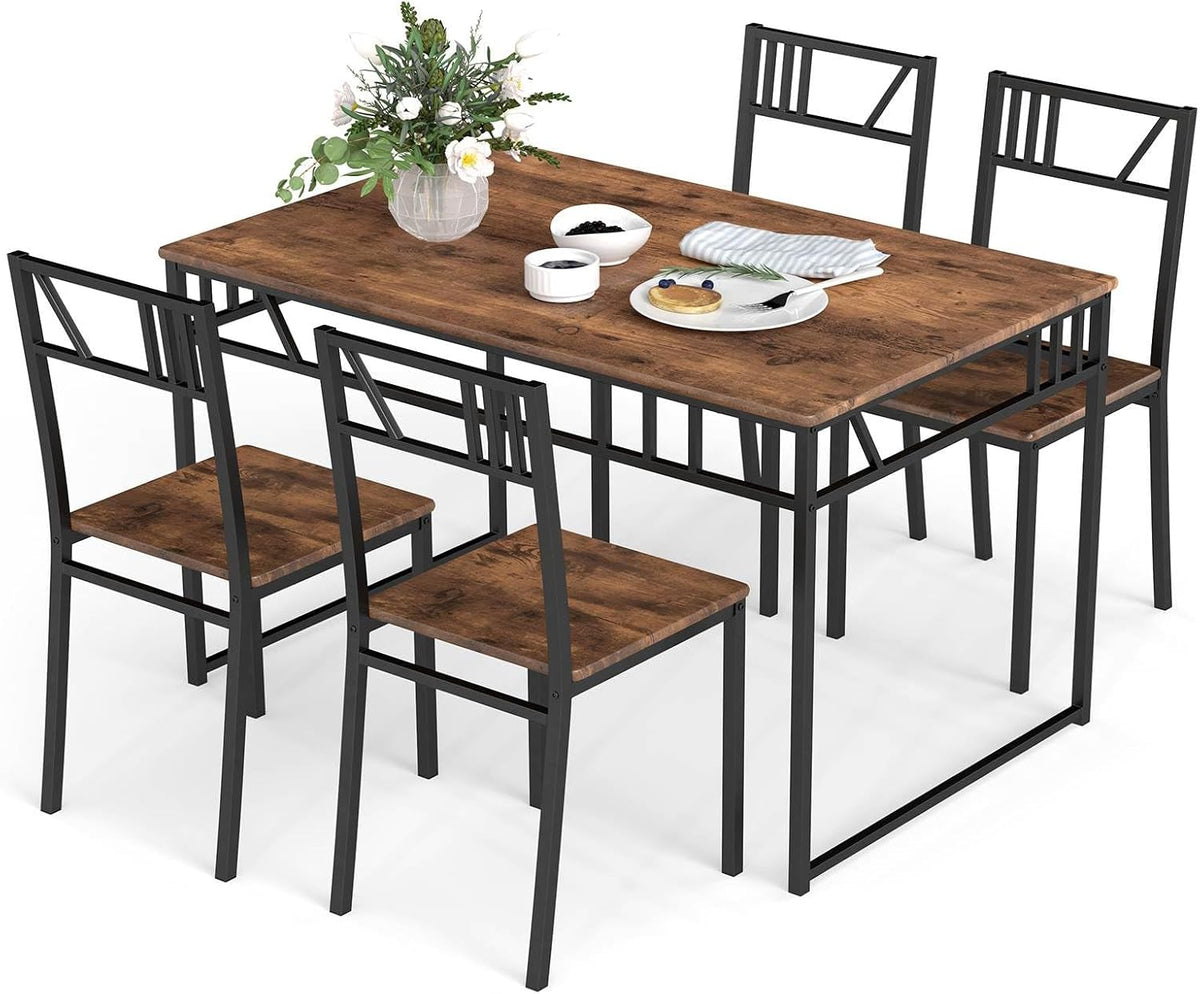 Giantex 5 Piece Dining Table Set, Industrial-Style Kitchen Table & 4 Chairs w/Wood Like Tabletop & Metal Frame