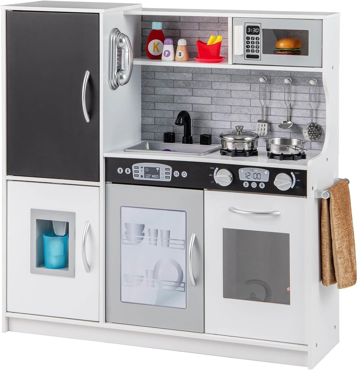 Toddler Kitchen Playset w/ Blackboard, Phone, Microwave