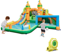 Inflatable Water Slide, Kids Water Park w/Long Slides, Splash Pools, Climbing Wall, Water Gun