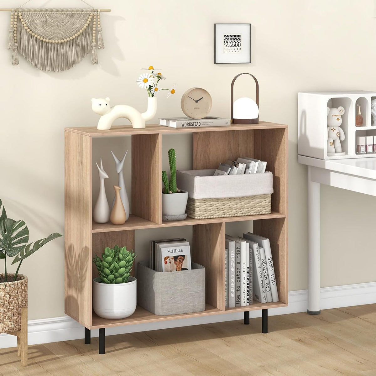 Open Shelf Bookcase Minimalist Cube Bookshelf Freestanding Book Display Rack