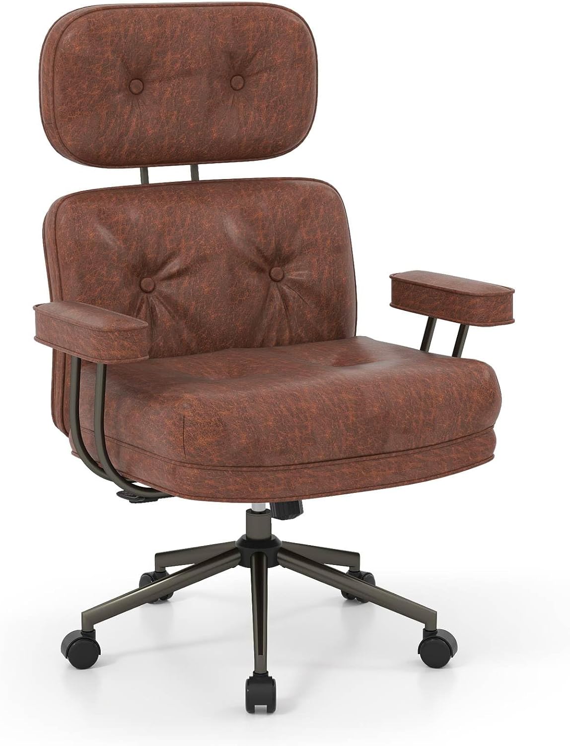 Mid-Century Modern Office Chair, Suede Fabric with Adjustable Backrest