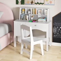 Kids Study Desk and Chair Set, Children Wooden Craft Table with Chair