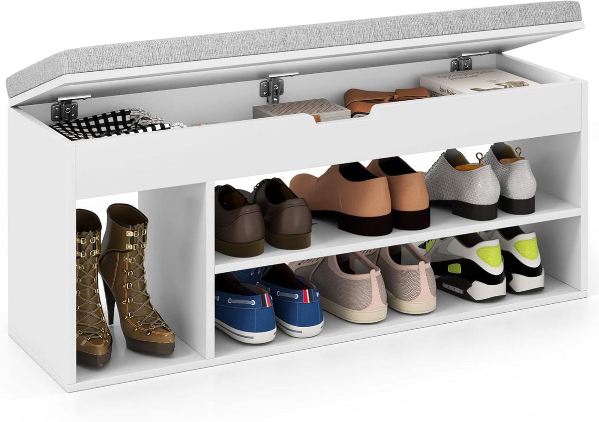 Shoe Bench w/Padded Seat, Shoes Rack w/Hidden Storage