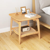 Bamboo Sofa Side Table with Faux Rattan Storage Shelf