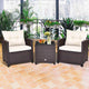 3 Pieces Patio Lounge Set, PE Rattan Wicker Outdoor Sofa Set w/Washable Cushion and Tempered Glass Tabletop