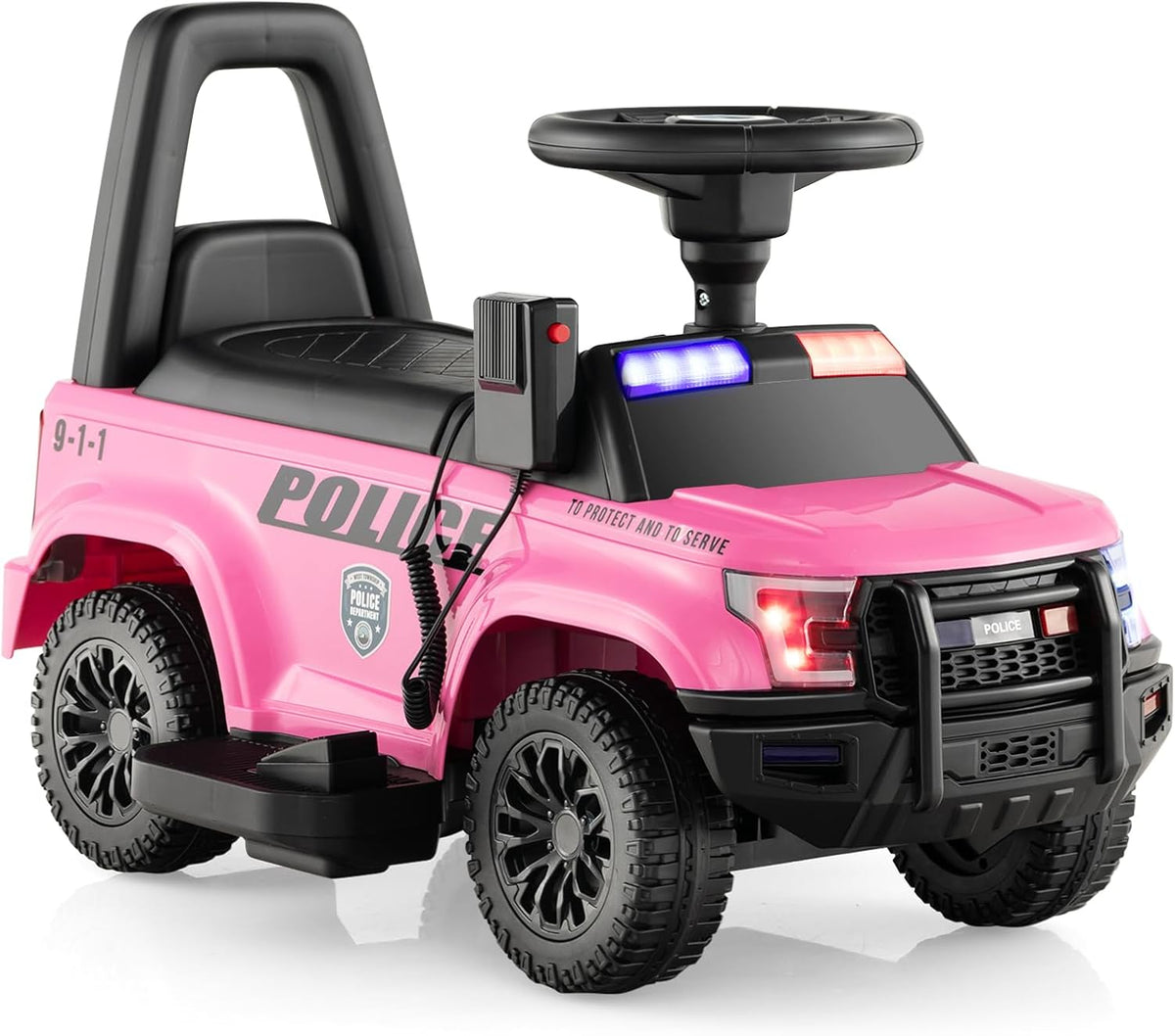 Kids Ride On Police Car, 6V Battery Powered Electric Toy Car w/Real Megaphone, Music