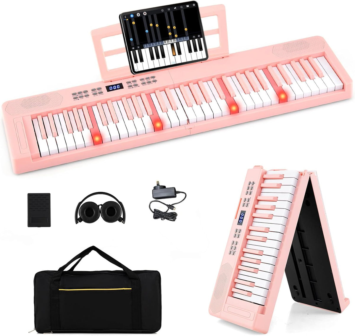 61-Key Foldable Piano Keyboard, Full-size Electronic Keyboard w/MIDI & Split Function