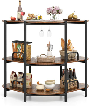 Bar Unit for Liquor, 3 Tier Corner Bar Table with Wine Glasses Holder