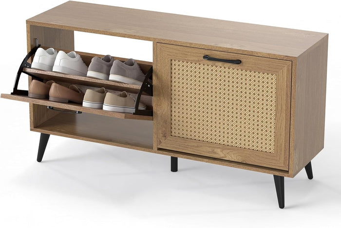 Giantex Rattan Shoe Storage Cabinet with 2 Flip Drawers