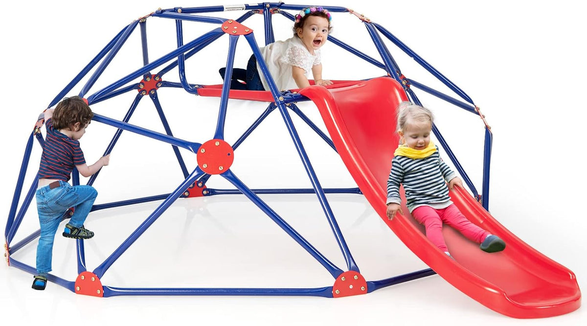 Kids Climbing Dome & Play Set, Geometric Dome Climber with Slide, Fabric Cushion, 150 KG Load Capacity
