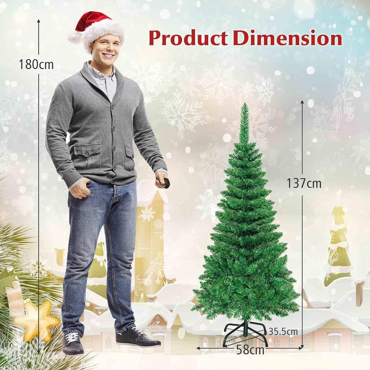 1.37/1.98/2.29 M Artificial Pencil Christmas Tree with Tips and LED Lights