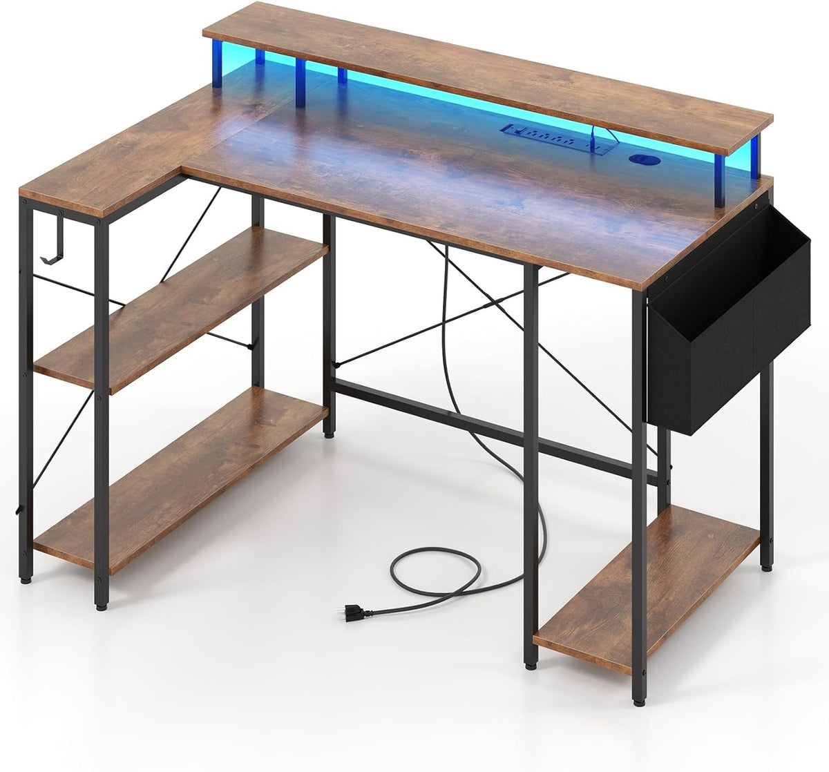 Giantex 120cm L-Shaped Gaming Desk, Computer Desk w/LED Lights & Power Outlets