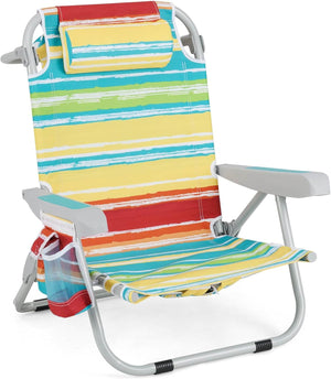 Foldable Backpack Beach Chair Portable Camping Stool w/Cup Holder Storage Pocket
