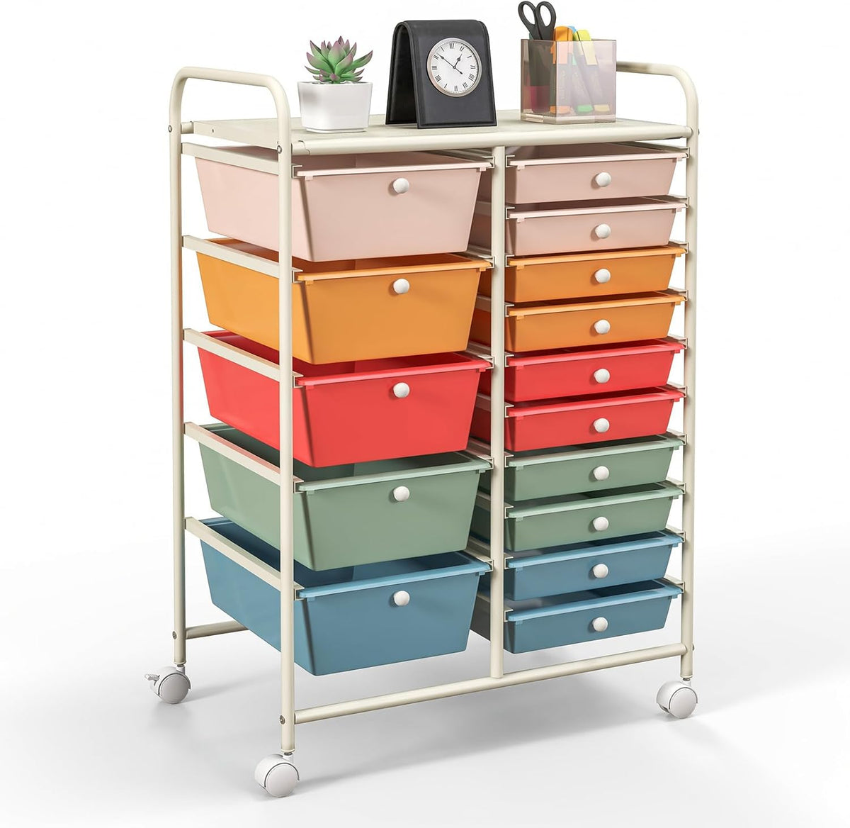 15-Drawer Rolling Storage Drawer Cart, Tools Scrapbook File Paper Craft Organizer Cart w/ Wheels