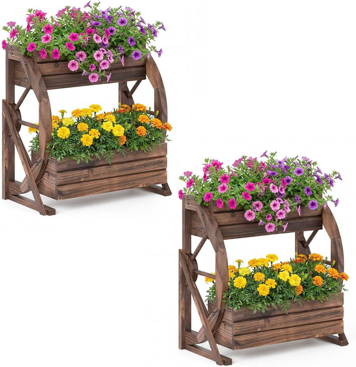 2-tier Raised Garden Bed with Drainage Holes and Semi-wheels