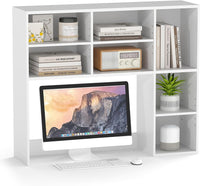 Desktop Bookshelf, Desk Hutch with 3 Adjustable Shelves & Open Compartment