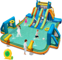 Inflatable Water Slide Water Park with 2 Long Slides and Soccer Gates (Without Blower)
