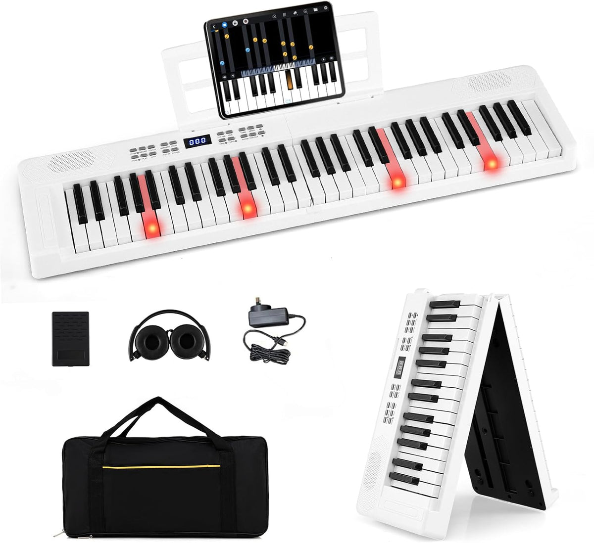 61-Key Foldable Piano Keyboard, Full-size Electronic Keyboard w/MIDI & Split Function