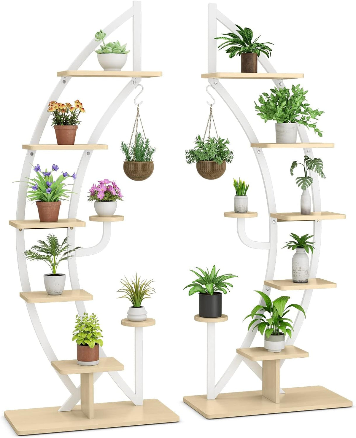 6-Tier Tall Metal Plant Stand Rack, Curved Half Moon Shape Ladder Planter Shelf W/ Top Hook