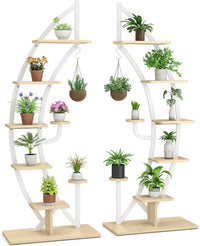 6-Tier Tall Metal Plant Stand Rack, Curved Half Moon Shape Ladder Planter Shelf W/ Top Hook