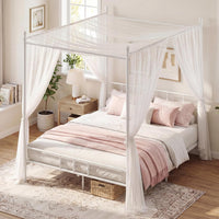 Canopy Bed Frame Modern 4-Poster Platform Bed with Headboard and Under-bed Storage