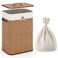 Giantex Laundry Hamper with Lid, 72L Bamboo Laundry Basket with Removable and Machine Washable Liner Bag