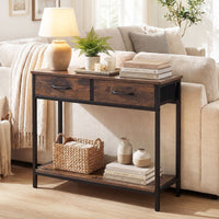 75CM Narrow Table with 2 Fabric Drawers and Open Compartment Metal Frame